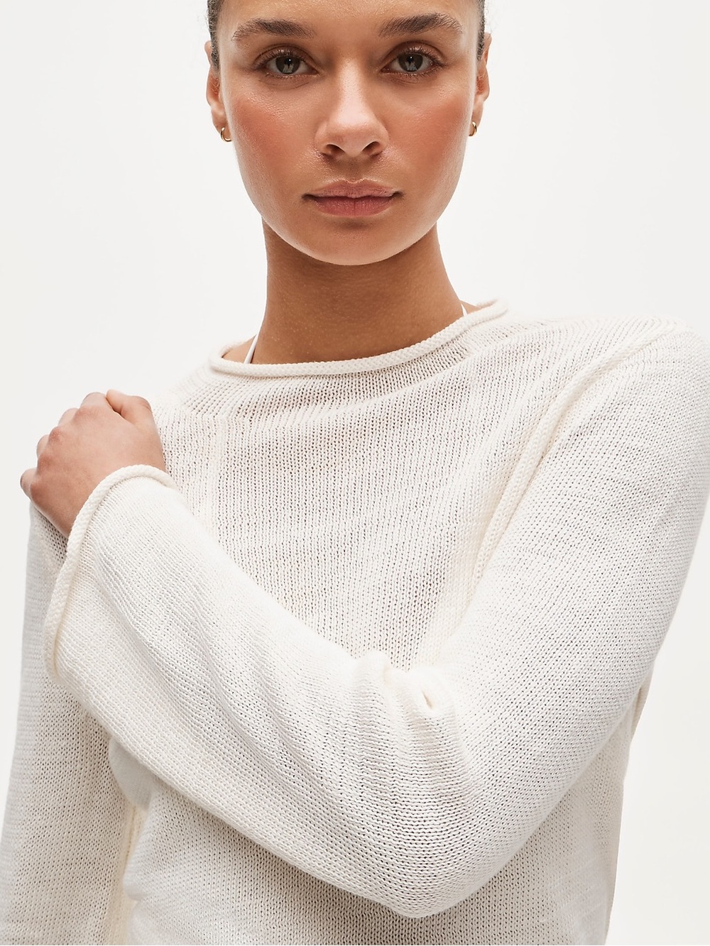 J. Crew Summer Rollneck™ sweater in linen blend in Ivory White Size XS NWT - Picture 3 of 11